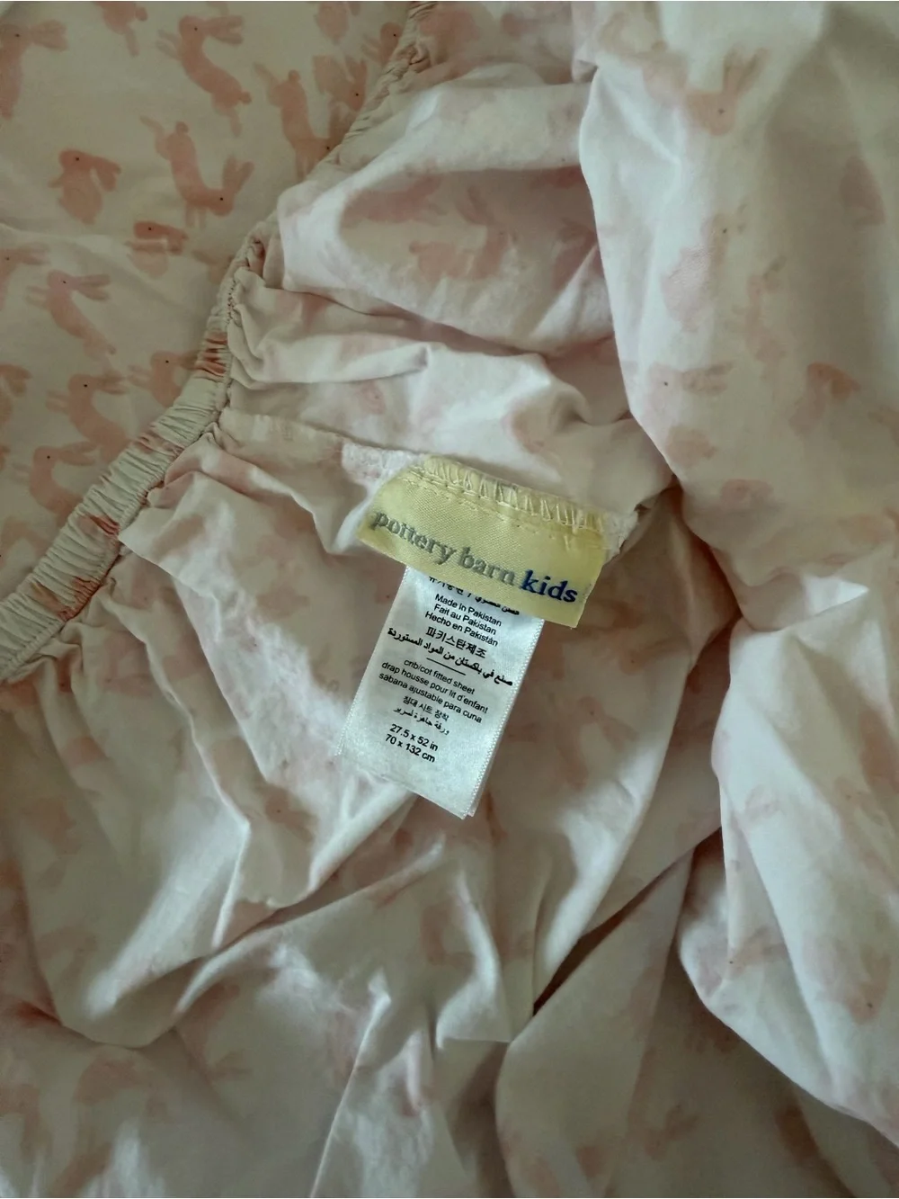 Pottery Barn Kids Pink Bunny Crib Sheet | 27.5x52